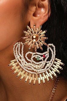 Gold Plated Ruby & Emerald Sun Beam Dangler Earrings