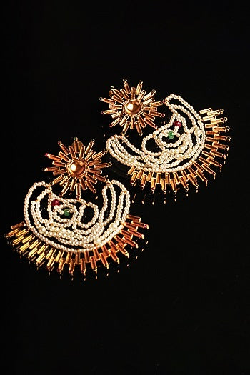 Gold Plated Ruby & Emerald Sun Beam Dangler Earrings