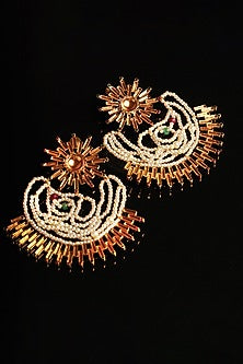 Gold Plated Ruby & Emerald Sun Beam Dangler Earrings