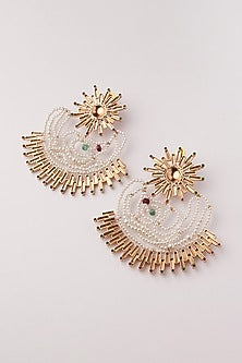 Gold Plated Ruby & Emerald Sun Beam Dangler Earrings