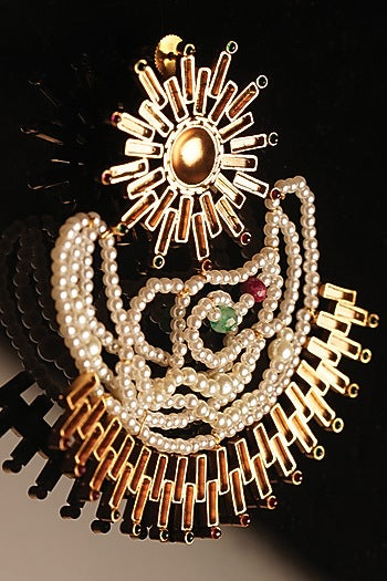 Gold Plated Ruby & Emerald Sun Beam Dangler Earrings