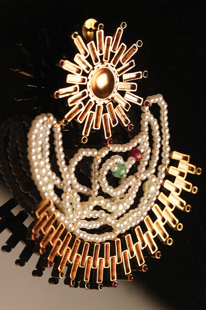 Gold Plated Ruby & Emerald Sun Beam Dangler Earrings