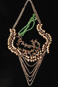 Gold Plated Pearl & Emerald Beaded Layered Necklace