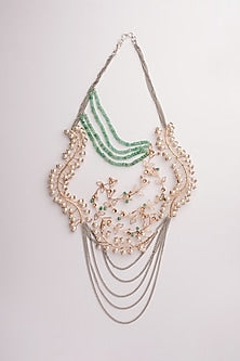 Gold Plated Pearl & Emerald Beaded Layered Necklace