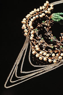 Gold Plated Pearl & Emerald Beaded Layered Necklace
