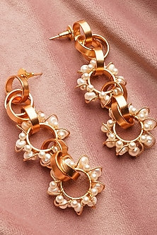Gold Plated Pearl Handcrafted Dangler Earrings