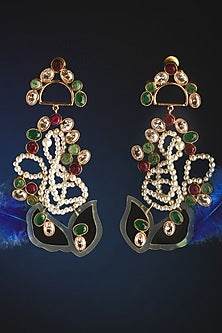 Gold Plated Ruby & Emerald Dangler Earrings