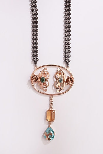 Gold Plated Blue Crystal & Citrine Necklace