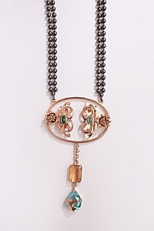 Gold Plated Blue Crystal & Citrine Necklace