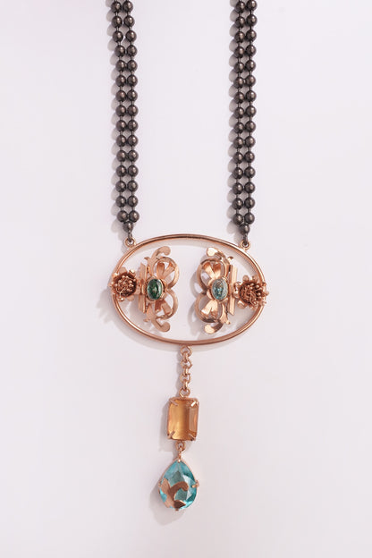 Gold Plated Blue Crystal & Citrine Necklace