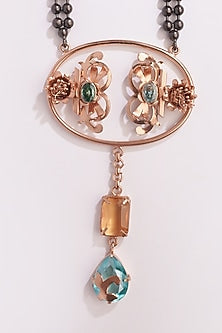 Gold Plated Blue Crystal & Citrine Necklace