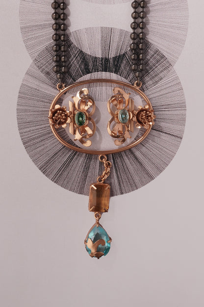Gold Plated Blue Crystal & Citrine Necklace