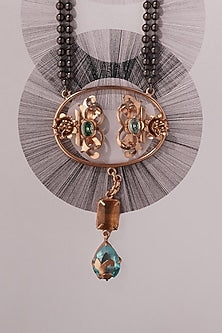 Gold Plated Blue Crystal & Citrine Necklace