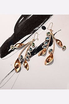 Gold Plated Blue & Green Crystal Dangler Earrings