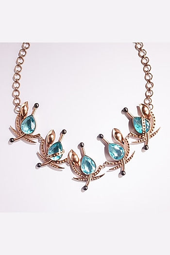 Gold Plated Blue Crystal Necklace