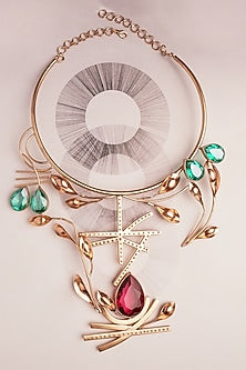 Gold Plated Green & Red Crystal Necklace