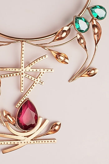 Gold Plated Green & Red Crystal Necklace