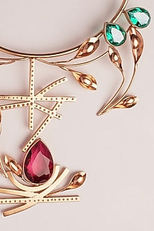 Gold Plated Green & Red Crystal Necklace