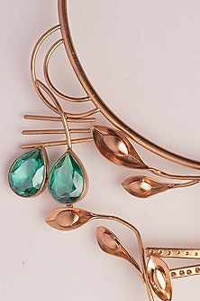 Gold Plated Green & Red Crystal Necklace