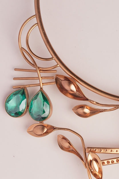 Gold Plated Green & Red Crystal Necklace