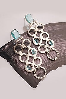 Silver Finish Blue Crystal Dangler Earrings In Sterling Silver