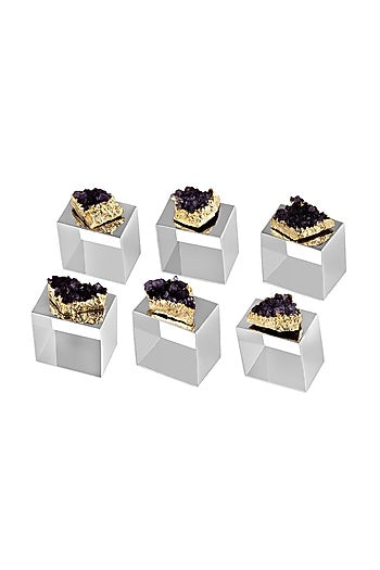 Silver Natural Stone & Brass Napkin Ring Set