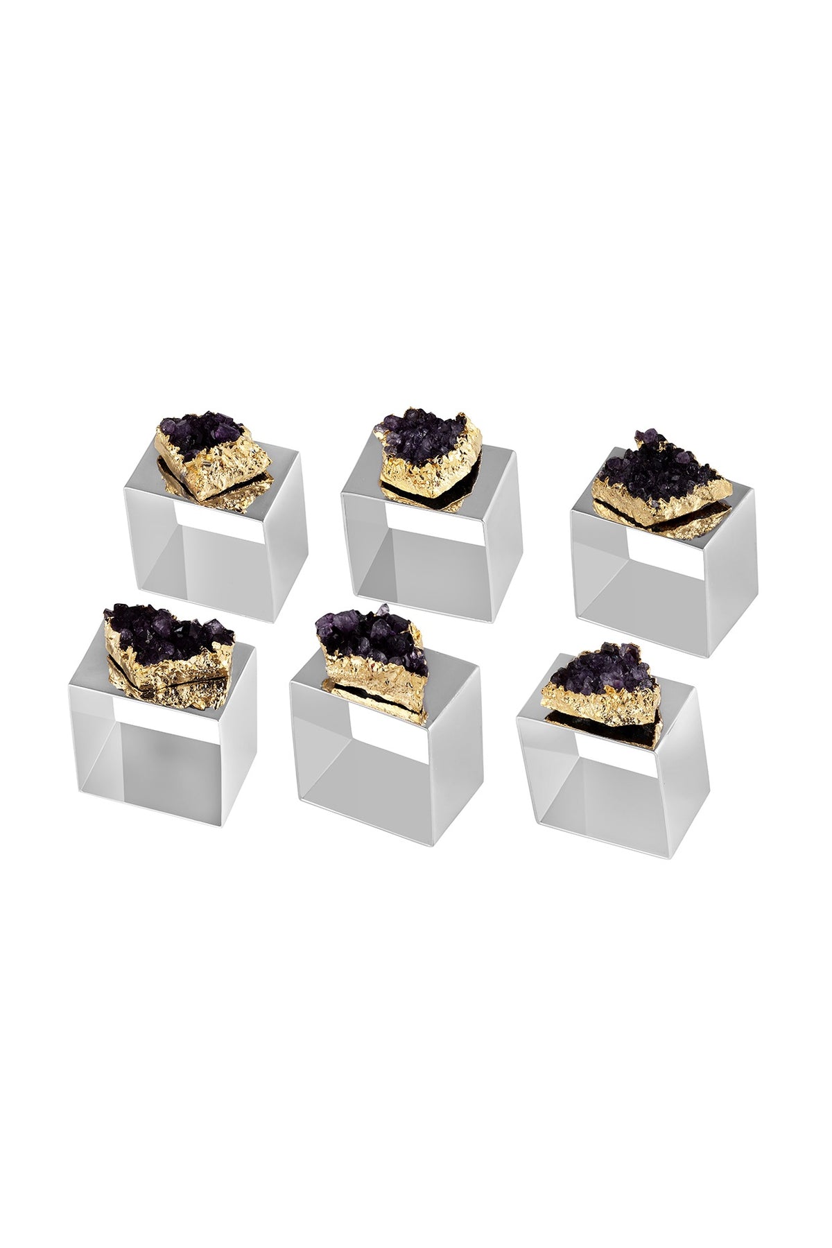 Silver Natural Stone & Brass Napkin Ring Set