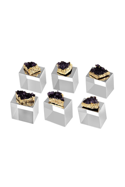 Silver Natural Stone & Brass Napkin Ring Set