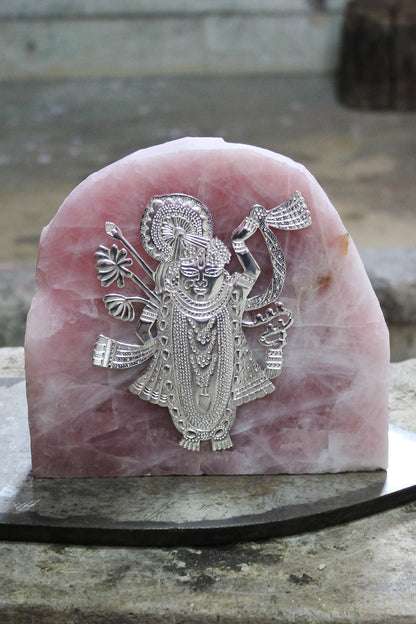 Pink Rose Quarts Lord Shreenathji Idol