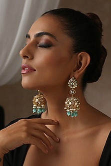 Gold Finish Moissanite Polki Jhumka Earrings