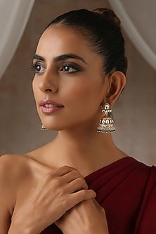 Gold Finish Green Kundan Polki Jhumka Earrings