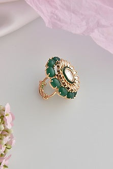 Rose Gold Finish Green Kundan Polki Ring