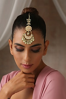Gold Finish Kundan Polki Maang Tikka