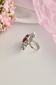 White Finish Zircon & Ruby Ring