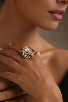 Gold Finish Kundan Polki Ring