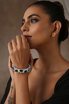 White Finish Zircon & Emerald Bangle