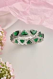 White Finish Zircon & Emerald Bangle
