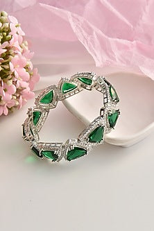 White Finish Zircon & Emerald Bangle