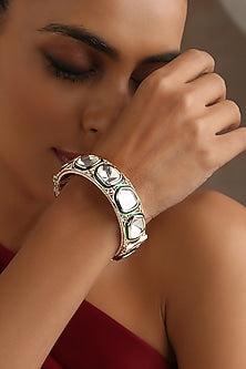 Rose Gold Finish Green Kundan Polki Kada