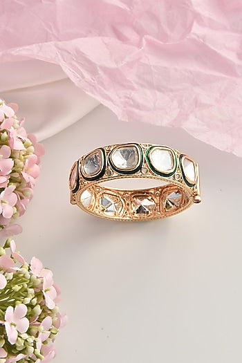 Rose Gold Finish Green Kundan Polki Kada
