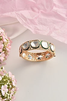 Rose Gold Finish Green Kundan Polki Kada