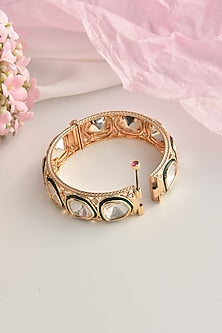 Rose Gold Finish Green Kundan Polki Kada