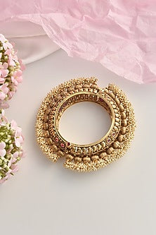 Gold Finish Pearl Temple Kada