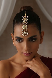 Gold Finish Red Kundan Polki Maang Tikka