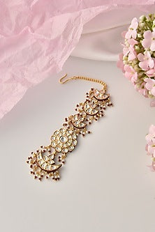 Gold Finish Red Kundan Polki Maang Tikka