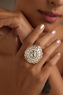 Rose Gold Finish Kundan Polki & Pearl Ring