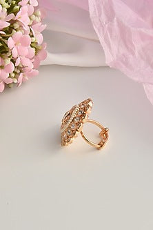 Rose Gold Finish Kundan Polki & Pearl Ring