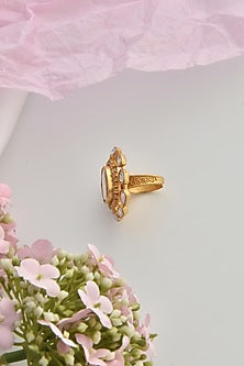 Gold Finish Kundan Polki Ring