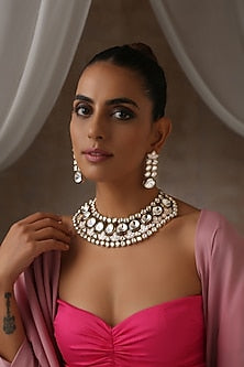 Rose Gold Finish Green Moissanite Polki Choker Necklace Set