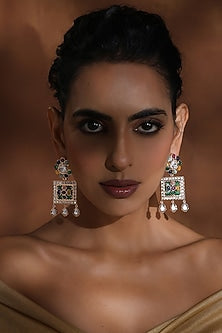 Rose Gold Finish Multi-Colored Kundan Polki Handcrafted Dangler Earrings